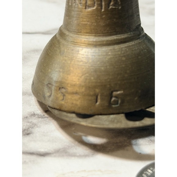 VTG SMALL BRASS BELL INSCRIBED 55-16 ~ 2" T x 1.5" W (2850) - Picture 5 of 10